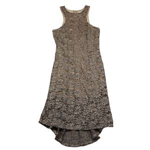 Coco Avante Dress Womens M Brown Floral Sequin Lace Halter Neck Back Zip Maxi